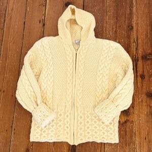 Kerry Traditions 100% Wool Fisherman Sweater Jacket Hood Ireland Women's Medium
